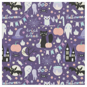 Tela Truco o trato de Halloween Calabazas de gato negro