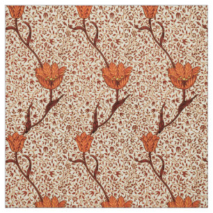 Tela Tulip Damask de Art Nouveau, Coral y Beige