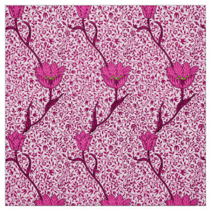 Tela Tulip Damask de Art Nouveau, vino y rosa Fuchsia