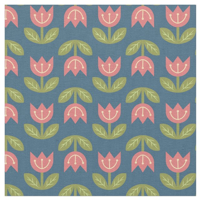 Tela Tulipán rojo escandinavo de moda en fondo azul (De cerca)