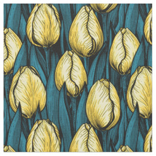 Tela Tulipanes amarillos con hojas azules