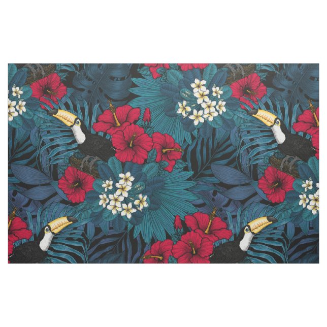 Tela Turcanos y flora tropical, verde y roja ("Cuarto gordo" (fat quarter))