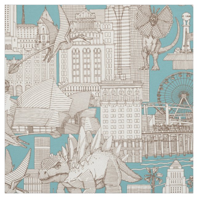 Tela Turquesa de chocolate Jurassic LA toile (Retal)