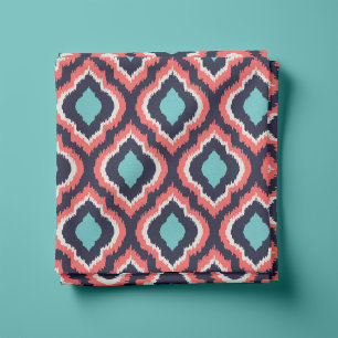 Tela Turquesa de la Marina y Coral Ikat marroquí