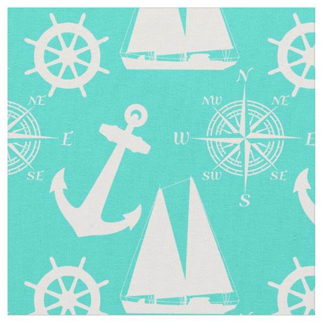 Tela Turquoise White Nautical Coastal Boating (De cerca)