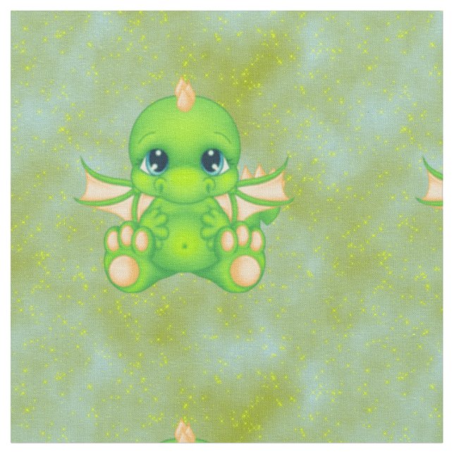 Tela Un bebé dragón verde y Naranja (De cerca)