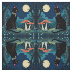 Tela Un Gato Negro Familiar y Hongos de Halloween 1