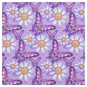 Tela Un paraíso morado margarita/mariposa