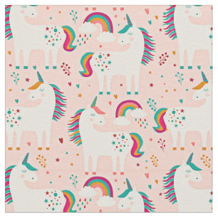 Tela Unicornio blanco con arcoiris en rosa 