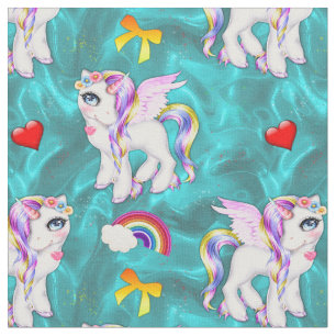 Tela Unicornios arcoiris en Aqua