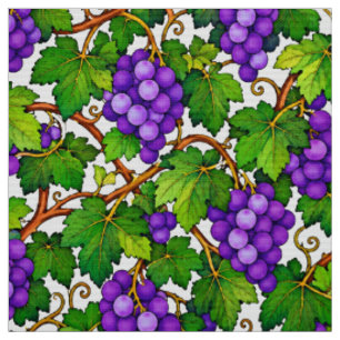 Tela Uvas Moradas y Hojas Verdes de Viñedo