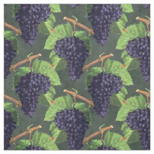 Tela Uvas negras vintas y viñas en verde