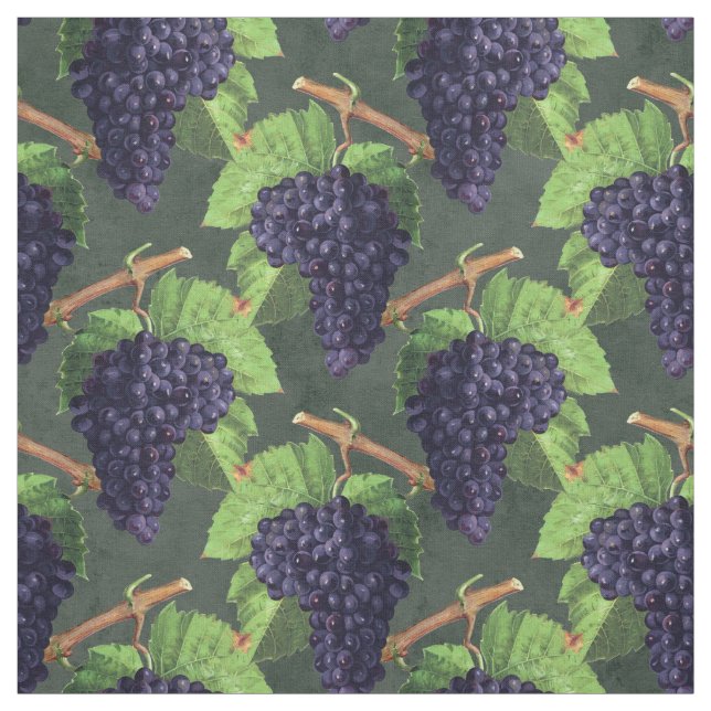 Tela Uvas negras vintas y viñas en verde (Retal)