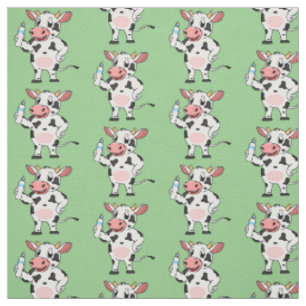 Tela Vaca feliz con biberón de bebé caricatura