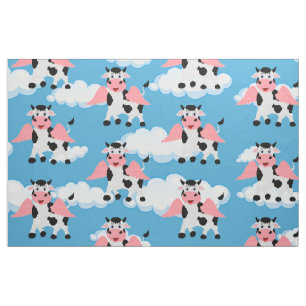 Tela Vaca Sonriente Alas Rosadas Animal Divertido Dibuj
