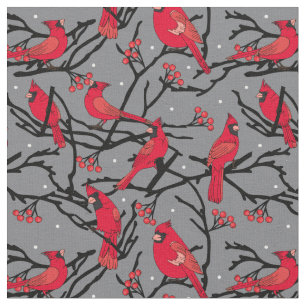 Tela Vacaciones del patrón de Navidades de las aves roj