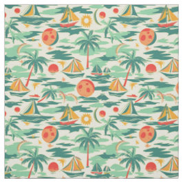 Tela Vacaciones Retro Tropicales en la Playa Sin Costur