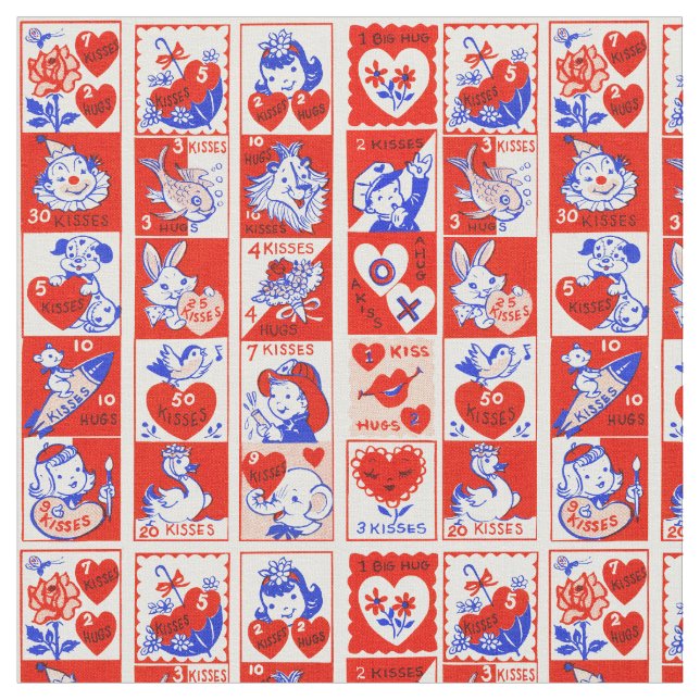 Tela Valentine Retro Love Hugs Cute Pattern (De cerca)