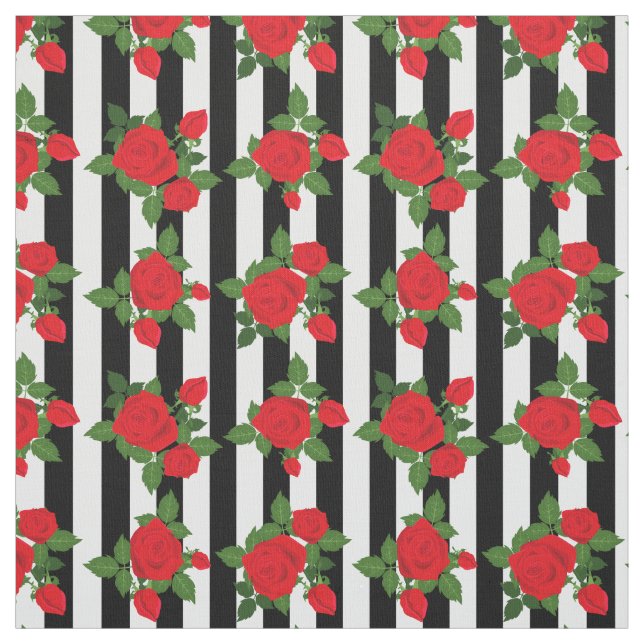 Tela valentine vertical stripes red roses romantic (Retal)