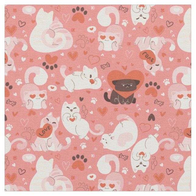 Tela valentines cat corazón lindo pastas caprichosas ad (De cerca)