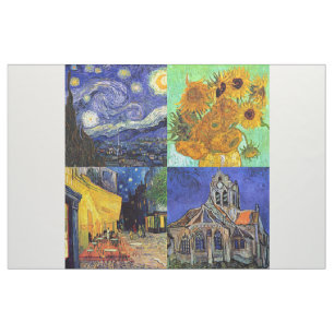 Tela Van Gogh 4-up Starry Night Cafe Sunflowers Church