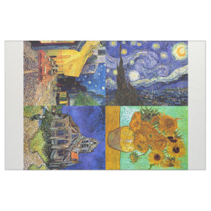 Tela Van Gogh 4-up Starry Night Cafe Sunflowers Church