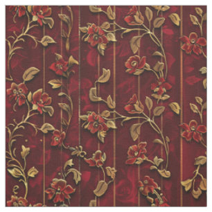 Tela Velvet Regal Crimson con flores doradas