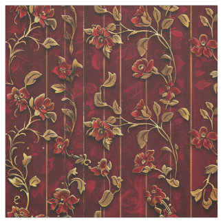 Tela Velvet Regal Crimson con flores doradas