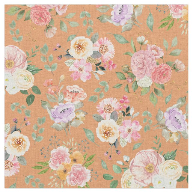 Tela Verano Boho Floral sobre el Naranja (De cerca)