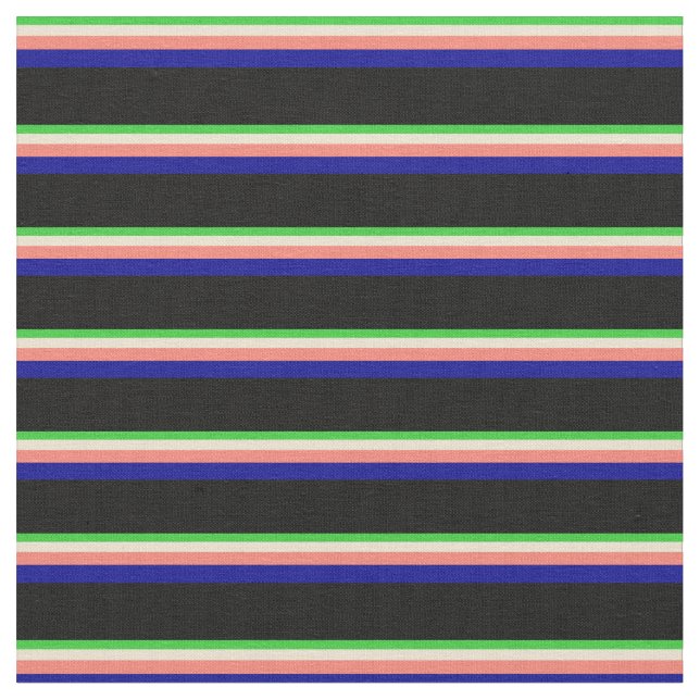 Tela Verde animado, beige, salmón, azul oscuro y negro (De cerca)