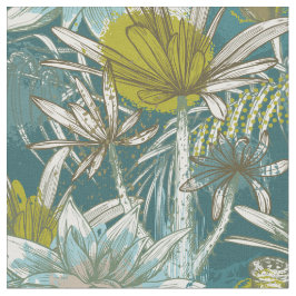 Tela Verde azul floral africano