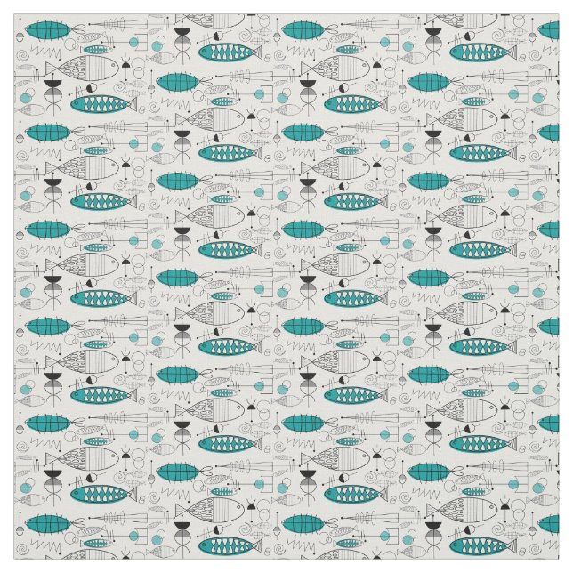Tela Verde azulado de Retro de Pescado Whimsical Modern (Retal)