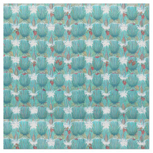 Tela verde azulado geométrico textil de la concha marin