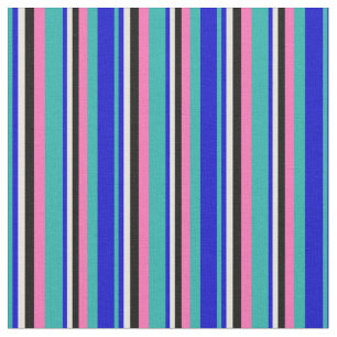 Tela Verde claro, azul, beige, negro y rosa caliente