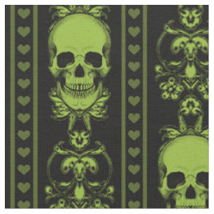 Tela Verde con Patrón de Franja de Calavera Barroc