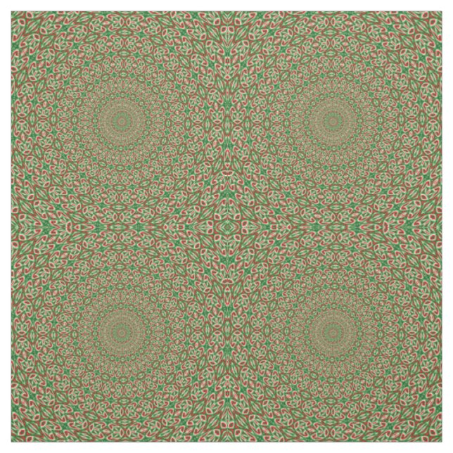 Tela Verde de Dos Tonos Con Calidoscopio Rojo y Blanco (Retal)