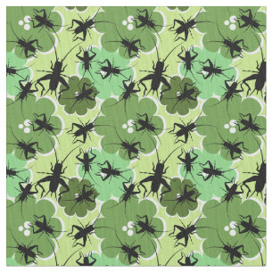 Tela Verde del estampado de flores del grillo + Negro