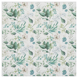 Tela Verde floral blanco eucalipto elegante de moda