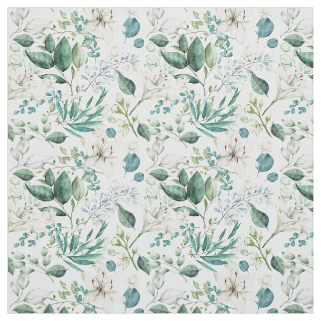 Tela Verde floral blanco eucalipto elegante de moda (Retal)