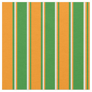 Tela Verde forestal, Naranja oscuro y rayas beiges