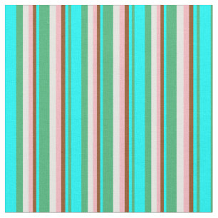 Tela Verde marino, cian, marrón, rosa claro y crema de 