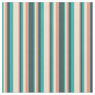 Tela Verde marino claro, beige, salmón oscuro y gris pi