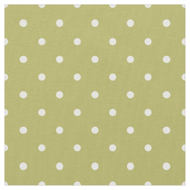 Tela verde oliva con puntos de polka blanco (De cerca)