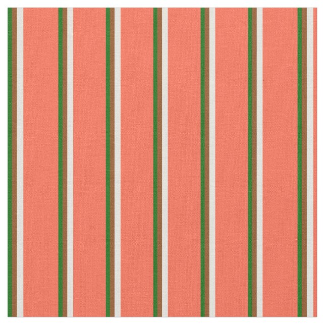 Tela Verde oscuro, marrón, beige y rayas rojas (De cerca)
