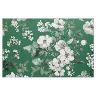Tela Verde rústico blanco botánico floral vintage negri