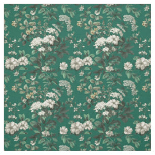 Tela Verde rústico blanco botánico floral vintage negri