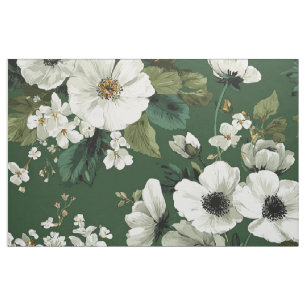 Tela Verde rústico blanco floral botánico vintage en ne