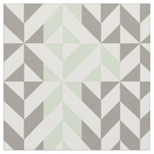 Tela Verde salvia y zigzag geométrico de la plata