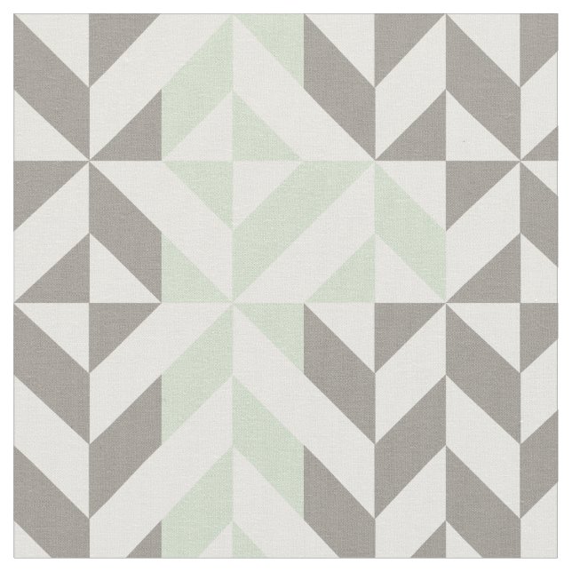 Tela Verde salvia y zigzag geométrico de la plata (De cerca)
