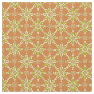 Tela Verde y Blanco sobre Diseño Tribal Abstracto Beige